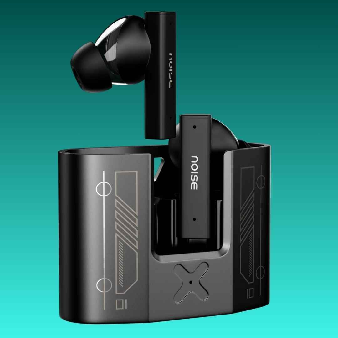 a pair of wireless earphones with a charging case